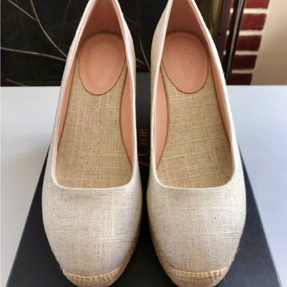 NWOB- J. Crew Seville espadrille wedges in metallic canvas sz 10